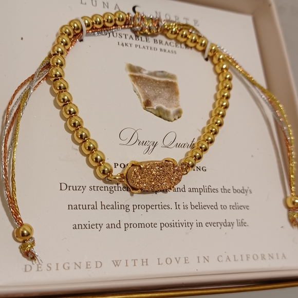 LUNA NORTE DRUSY QUARTZ  ADJUSTABLE BRACELET ONE SIZE FITS ALL NEW IN BOX - Picture 4 of 13